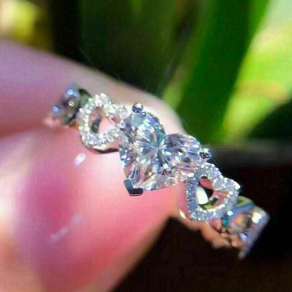 💥Lovely Anillos Hollow Heart Diamonds Eternity Wedding Ring for Women, K828 - Picture 3 of 6